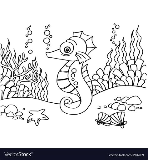 Mermaid and seahorse coloring pages. Seahorse coloring pages Royalty Free Vector Image