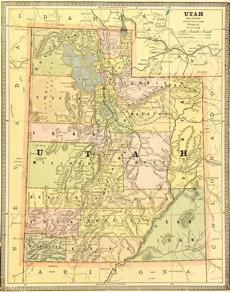 Restoration Hardware Style Vintage Map Of Utah Old Utah Map Old Map Of