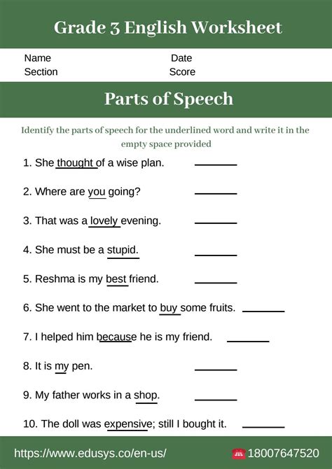 These 7th grade common core worksheets are free to. 3rd grade english worksheet on parts of speech by nithya ...