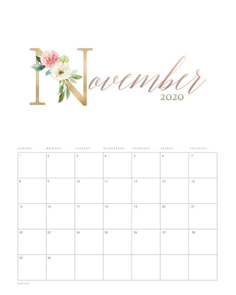 Pretty Floral Free Printable 2020 Calendar The Cottage Market