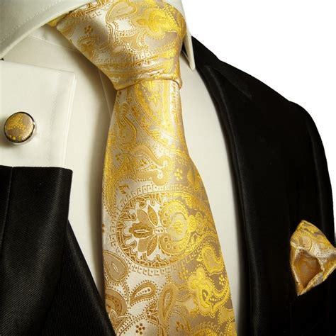 Extra Long Xl Necktie Set 3pcs Yellow 100 Silk Mens Tie By Paul