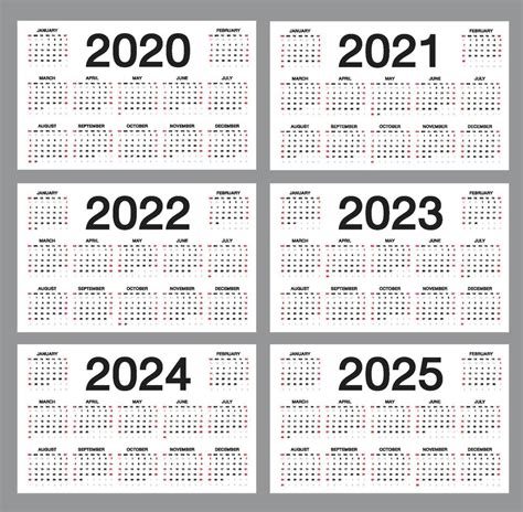 Plantilla De Calendario Simple Para 2020 2021 2022 2023 2024 2025
