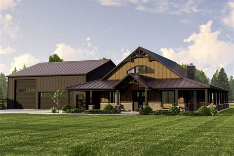 2000 Square Foot Farmhouse Inspired Barndominium Style House Plan With