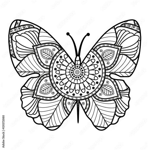 Vettoriale Stock Vector Illustration Of A Black And White Butterfly Mandala For Coloring Book