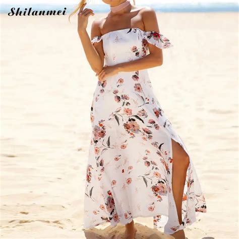 Pareo Beach Long Dress Cover Up Women Off Shoulder Summer Dresses High Split Floral Print