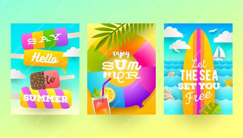 premium vector set of summer holidays and tropical vacation posters or greeting card flat design