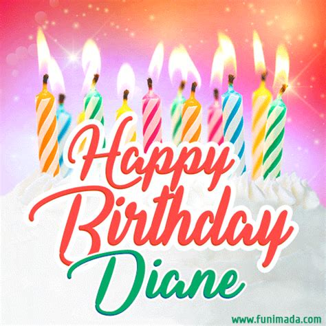 Happy Birthday  For Diane With Birthday Cake And Lit Candles