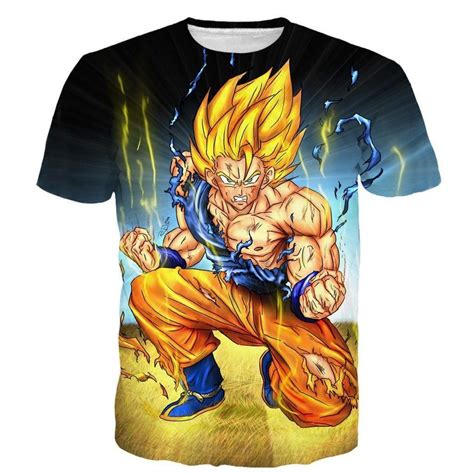 Dbz Goku Super Saiyan Thunder Power Damage Fight Cool Design T Shirt