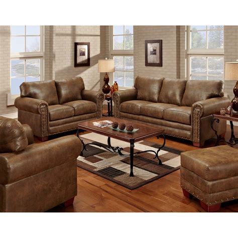 American Furniture Classics Model Buckskin Brown Leather Look Sofa