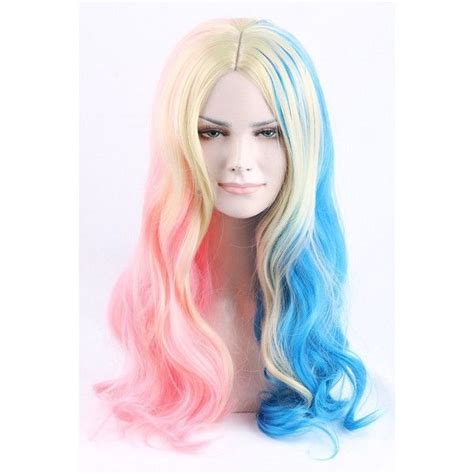Cool2day Blonde Pink Blue Mix For Harley Quinn Cosplay Wig Heat Liked On Polyvore Featuring