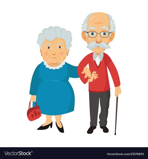 Smiling Standing Old People Grandma And Grandpa Together Vector