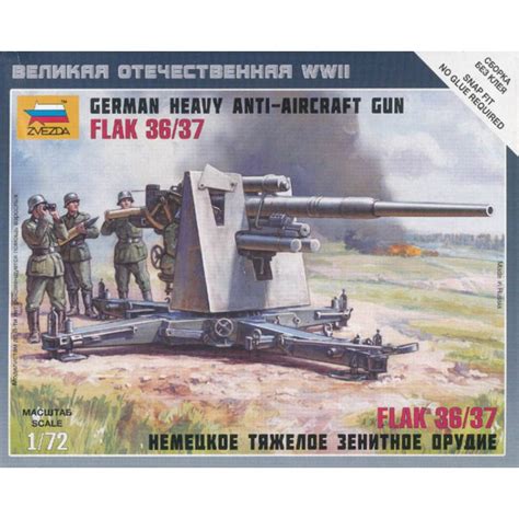 Zvezda 6158 172 German Heavy Anti Aircraft Gun 88mm Flak 3637