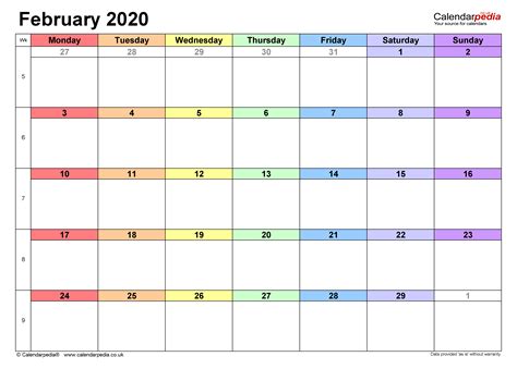 Calendar February 2020 Uk With Excel Word And Pdf Templates