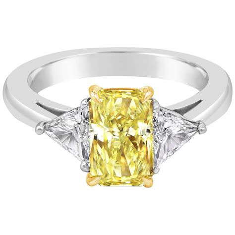 Platinum Three Stone Fancy Yellow Radiant Cut Diamond Engagement Ring At Stdibs