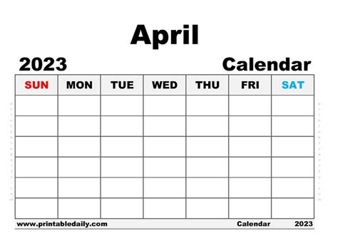 Blank April Calendar Printable For 2023 And The Years To Come May