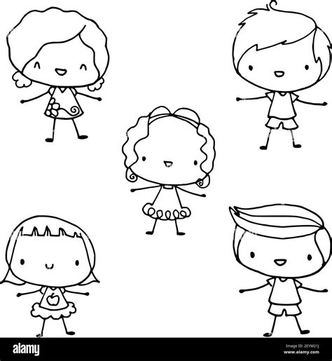 Vector Dibujos Animados Niños Niños Y Niñas Conjunto Imagen Vector De