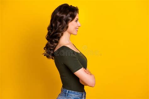 Profile Side View Portrait Of Her She Nice Looking Attractive Well Groomed Winsome Cheerful