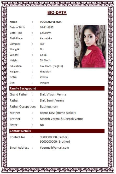 Biodata Format For Marriage Example Printable Templates