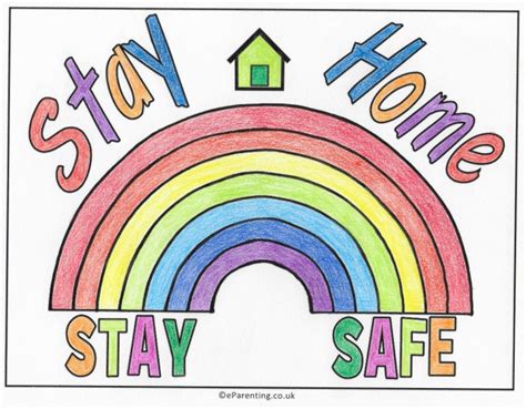 Stay Home Stay Safe Rainbow Colouring Picture Free Printable