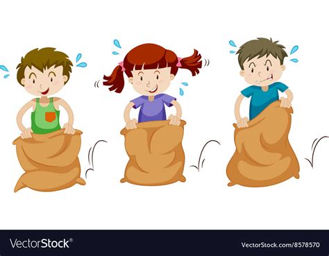 Three Children Jumping In Sacks Royalty Free Vector Image