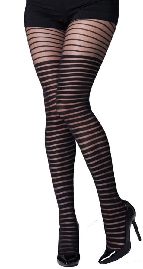 Gipsy Hosiery Gipsy Shadow Stripe Tights In Black With High Rise Waistband 40 Denier Opaque