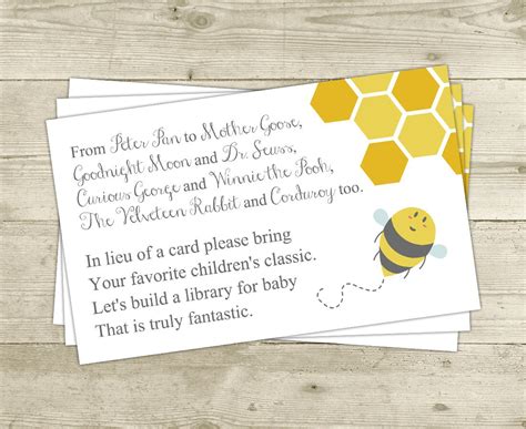 Bee Baby Shower Book In Lieu Of Card Book Rhyme Insert For