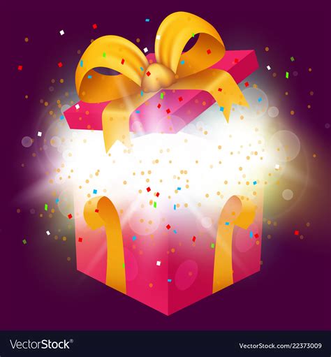 Opened Surprise Gift Box With Confetti Explosion Vector Image