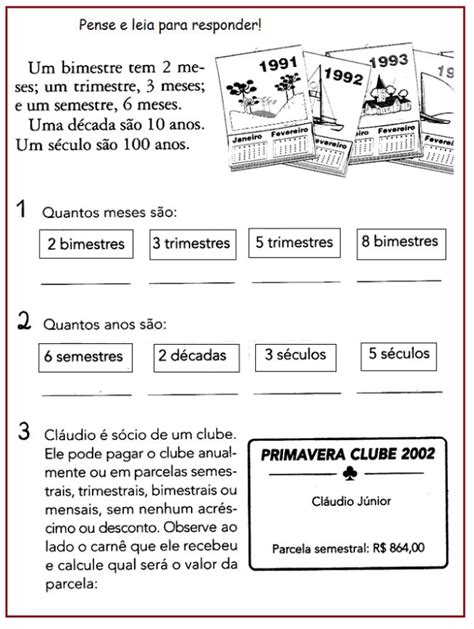 Medidas de tempo calendário Sala de Aula Profª Rérida Atividades de subtração