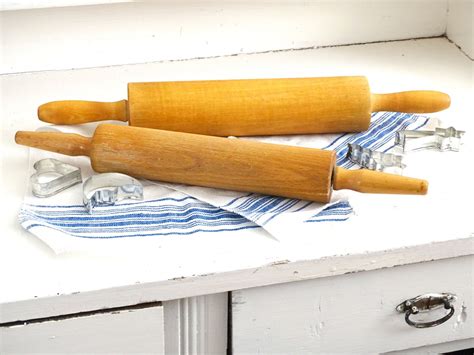 Set 2 Wood Rolling Pin Handles Large Old Dough Pastry Roller Etsy