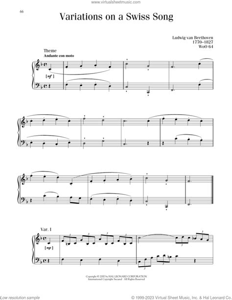 Six Easy Variations On A Swiss Song Sheet Music For Piano Solo