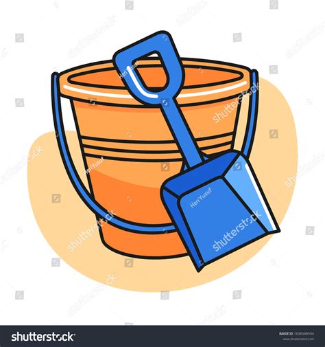 Sand Bucket With Shovel Cartoon Illustration Royalty Free Stock Vector 1636048594