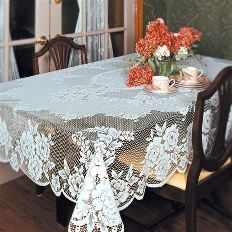 Heritage Lace Victorian Rose Rectangle White Polyester Tablecloth Vr