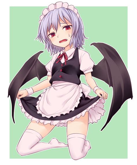Safebooru 1girl Alternate Costume Apron Bangs Bat Wings Black Wings