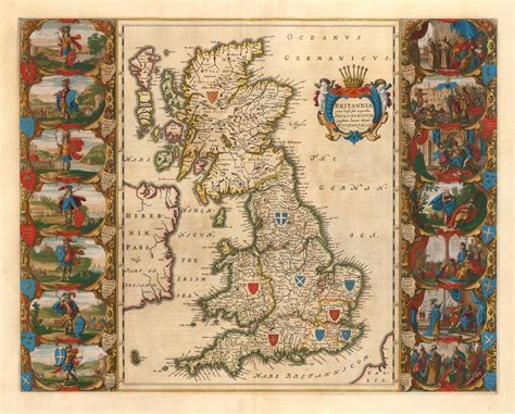 Ancient Map Of Britannia 1640 Very Rare Map United Kingdom Etsy