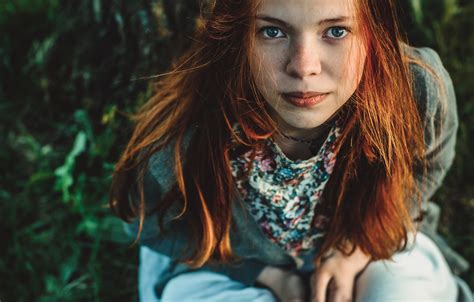 Wallpaper Face Women Redhead Model Depth Of Field Blue Freckles Fashion Person