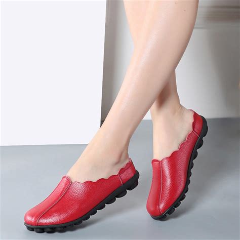 2018 Fall Women Flats Genuine Leather Casual Shoes Ladies Ballet Flower