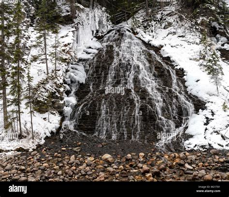 Frozen Waterfalls In Maligne Canyon In The Jasper National Park