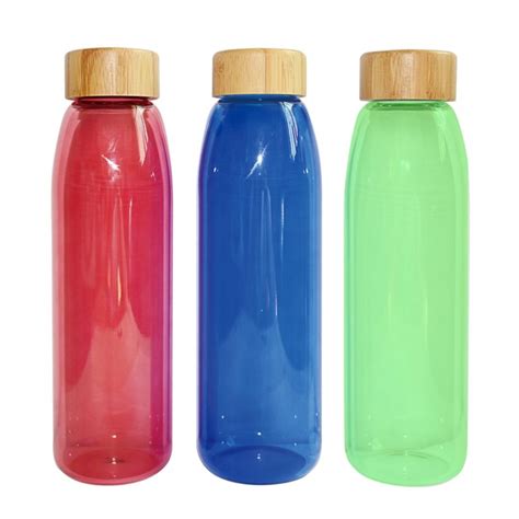 Promotional Coloured Glass Bottles With Bamboo Lids Bongo