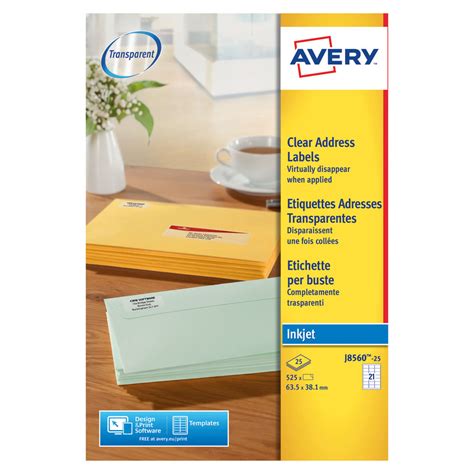 Avery Clear Inkjet Address Labels 635 X 381mm Pack Of 525 J8560 25