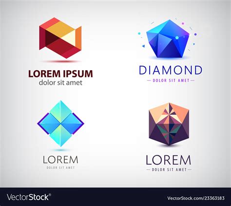 Set Of Abstract Geometric 3d Logos Shapes Vector Image
