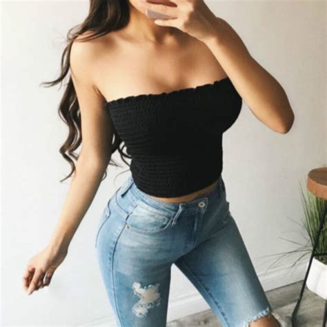 fashion women summer ruched tank vest strapless wrapped chest crop tops sexy casual solid tanks