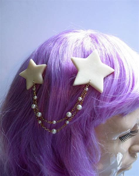 Glow In The Dark Stars Draped Pearls Two Part Hair Clip Etsy Pearl