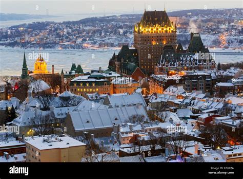 Canada Quebec Province Quebec City In Winter The Upper Town Of Old