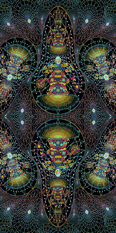 Mushroom God Space Uv Dark Tapestry Psychedelic Fluorescent Wall Art