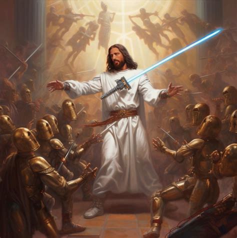 Jedi Jesus Fighting Roman Storm Troopers With Lightsaber Throw Miracle