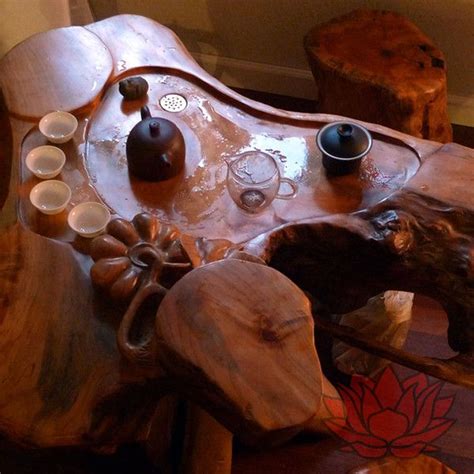 Beautiful Root Carved Gongfu Tea Table Crimson Lotus Tea Tea Table