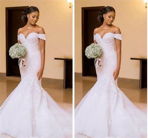 2018 African Black Girls Mermaid Wedding Dresses Bridal Gowns Custom Made Off The Shoulder
