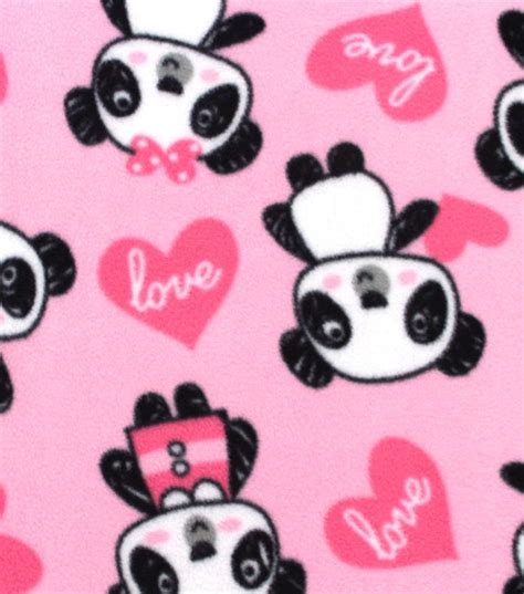 Anti Pill Fleece Pink With Pandas And Hearts Joann Fleece Fabric