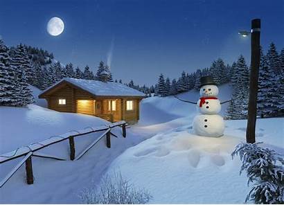 Snowman Winter Scene Night Woods Bonne Cottage