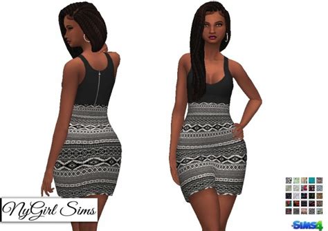 Tank Mini Dress With Printed High Waist Skirt At Nygirl Sims Sims 4